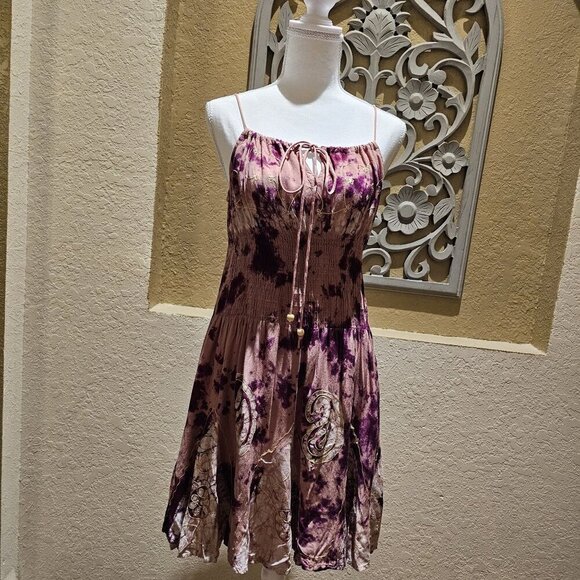 Fashion Terminal Tie-Dye Boho Spaghetti Strap Sundress W Embroidered Details S - Picture 10 of 11